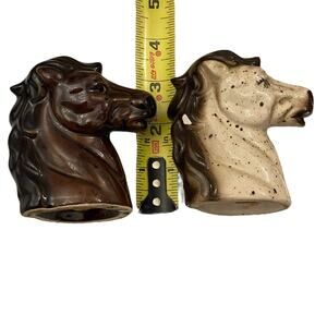 Horse Head Salt & Pepper Shakers Ceramic Brown Cream White Vtg Equestrian READ